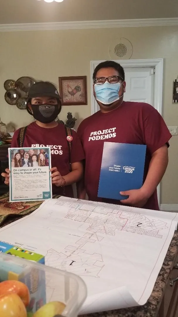 Two people holding up a project notions sign and some papers